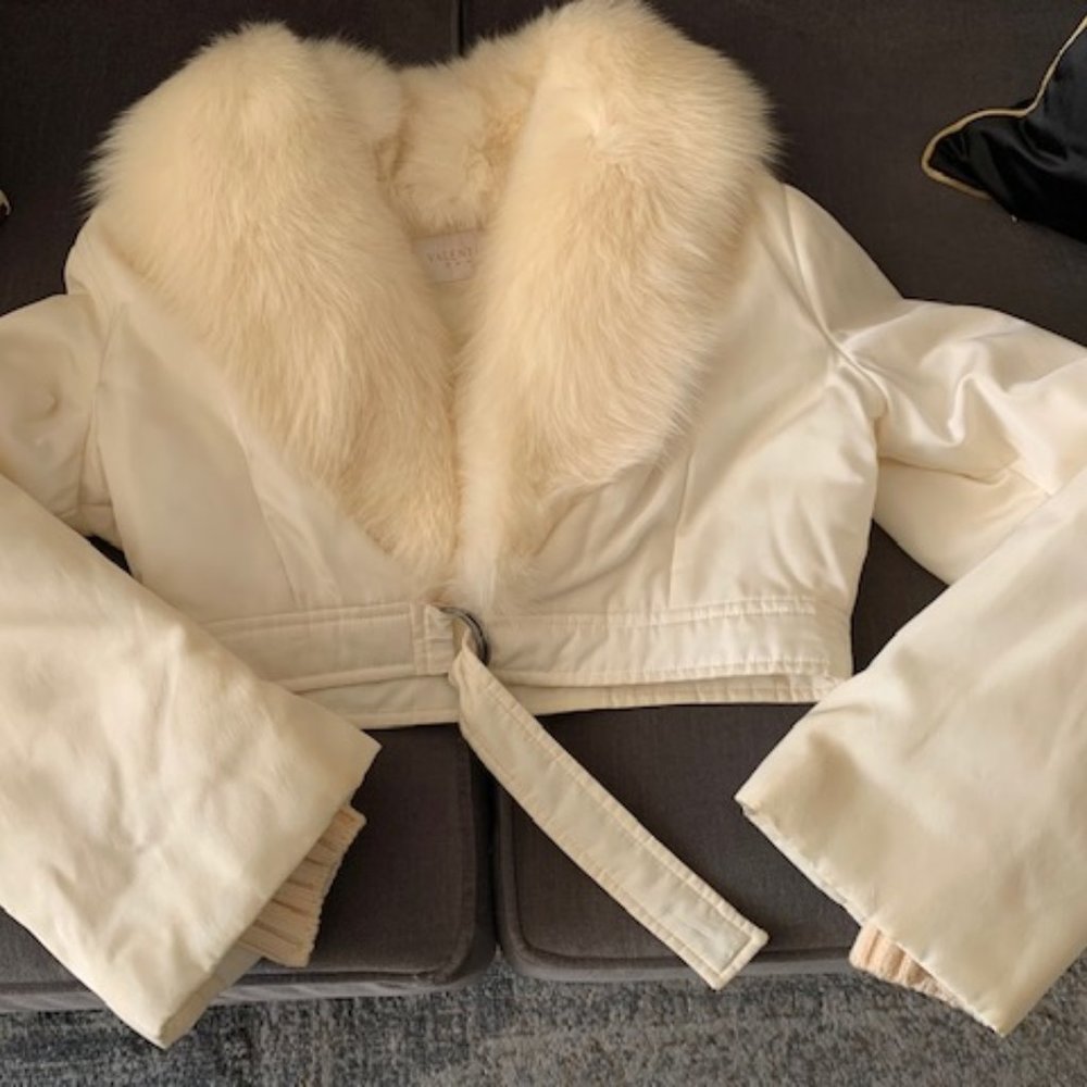 VALENTINO ROMA Cropped Jacket with Fur collar